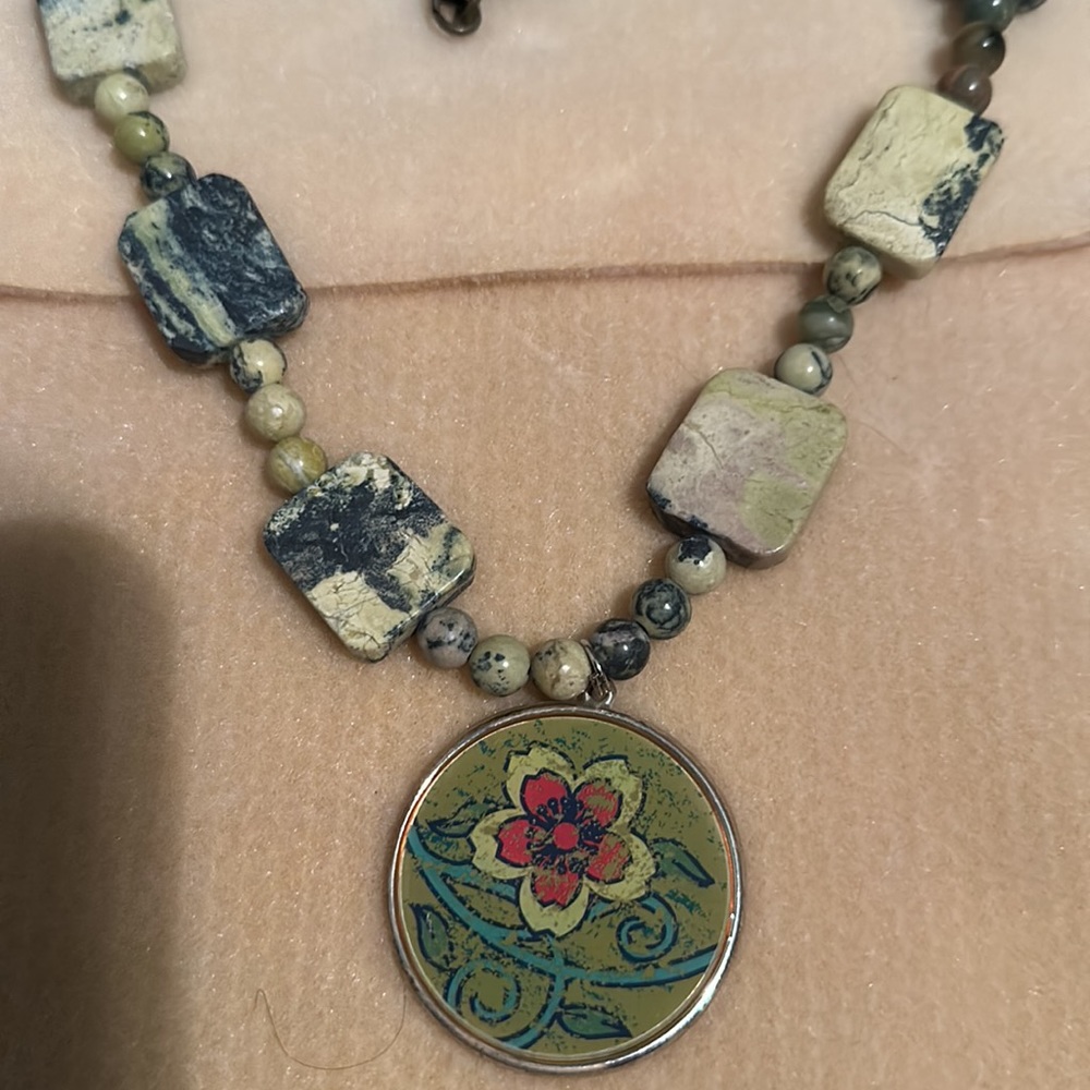 One of a kind statement necklace with ceramic beads and cute flower 🌸 pendant
